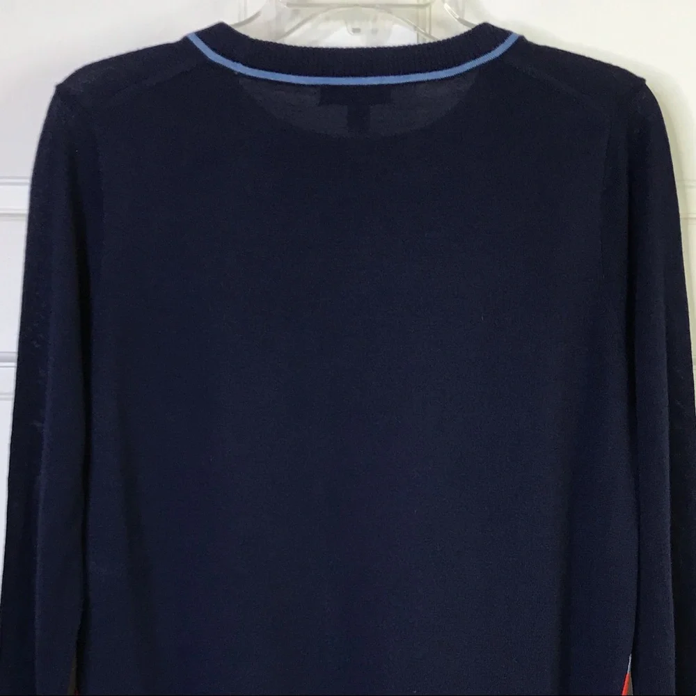 J. CREW Merino Wool Navy Sweater Side Slit Ties Size M